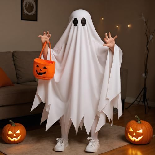 Geist Kostüm Kinder Halloween Kostüm Mit Eimer Gespenster Cosplay Weiß Geister Umhang Ghost Halloween Outfit Für Junge Und Mädchen Geist Kostüm Kinder Halloween Kostüm Mit Eimer Gespenster Cosplay Weiß Geister Umhang Ghost Halloween Outfit Für Junge Und Mädchen von Generisch