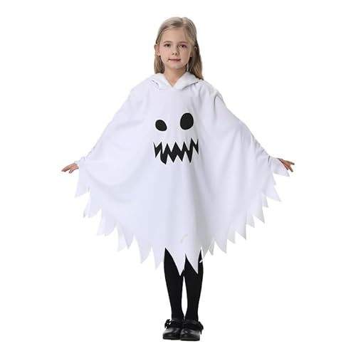 Geister Kostüm Kinder, Halloween Ghost Costume Gespenst Faschingskostüme, Glow in the Dark Geist Outfit (Weiß, XS) von Generisch