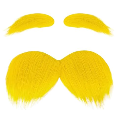 Gelbes Schnurrbart und Augenbrauen-Set Cosplay Kostüm Zubehör Neuheit Schnurrbart Party Lustige Party Gefälligkeiten Gefälschter Bart für Männer und Frauen (Gelb) von Generisch