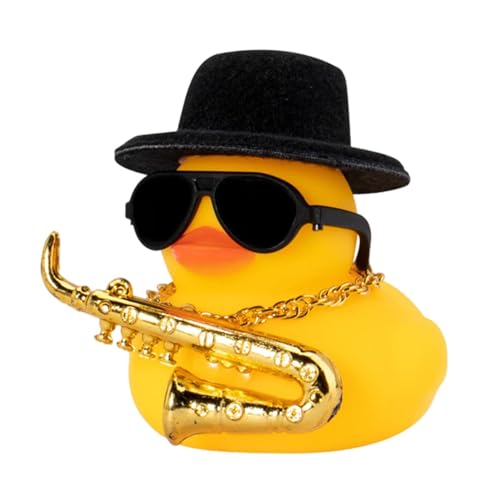 Generic Auto-Ente | Quietschende Gummienten Auto Ornament Armaturenbrett mit Musikinstrument Halskette Sonnenbrille Hut von Generisch