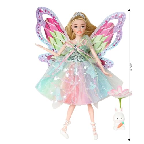 Generico Feenpuppe mit Flügeln, Kleid aus buntem grünem Wassertüll, Krone und Flügeln lila Schmetterling mit Kaninchen, 29 cm, 3 Jahre + (wassergrün) von Generisch