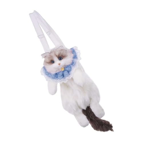 Generico Katzentaschen aus Plüsch, Katzenrucksack aus Plüsch – weiche Rucksäcke in Form einer lebendigen Katze mit Reißverschlusstasche, bequeme Schultertaschen für Puppen für Mädchen, Blue Scarf von Generisch
