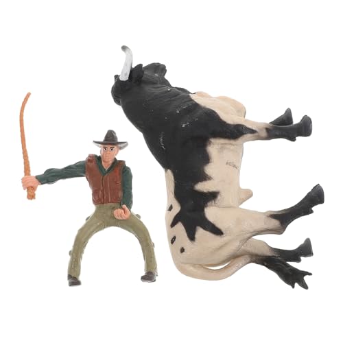 Generisch 1 Satz Cowboy-Modell Rodeo-actionfiguren Stierdekoration Cowboy-actionfigur Realistisch Bullen Mit Reitern Kuh Bullenmodell Stierfigur Bullenhandwerk Stier-Statue Harz von Generisch