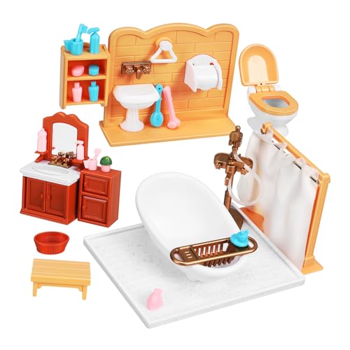 Generisch 1 Satz Mini Badezimmermöbel für Puppenhaus Teiliges Zubehör mit Badewanne Waschbecken und Schrank für Fantasievolles und Kreative Dekoration Puppenstuben von Generisch
