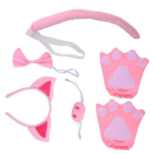 Generisch 1 Satz Schweinchen-Anziehset Reißzähne Cosplay Schwanznase Schweinekostüm für Maske tierhaarreifen tierohren haarreif Party-Stirnband dekoratives Kostüm Stoff Rosa von Generisch