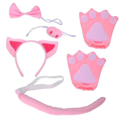 Generisch 1 Satz Schweinchen-anziehset Wolf Halloween Maske Künstliche Schweinenase-Requisite Tierkostüm Für Erwachsene Mops Haarband Mit Schweineohren Schweinekostüm Für Rosa Stoff von Generisch
