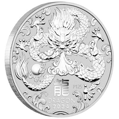 Generisch 1 Unze Silbermünze - Australien - Lunar III Drache 2024 - 1 Oz Silber Silver Coin Dragon 2024 - Sammlermünze - Kapsel enthalten - 40.60 mm x 3.21 mm - Unisex - Automatisch - Münze von Generisch