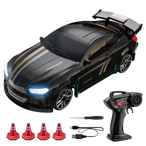 Generisch 1:64 Mini RC Drift Car 4WD 2,4 GHz Hochgeschwindigkeits-Rennsport-Spielzeugauto mit LED-Leuchten, Dual-Speed-Modi, USB-Aufladung, Renn- und Drifträdern (Black) von Generisch