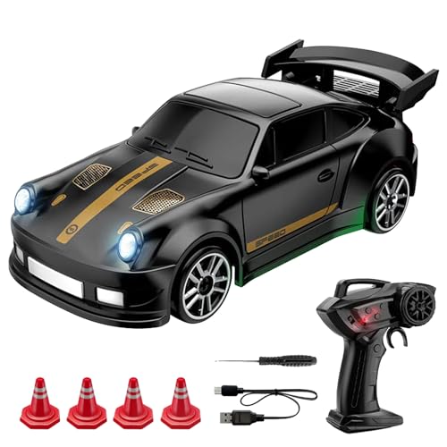 Generisch 1:64 Mini RC Drift Car 4WD 2,4 GHz Hochgeschwindigkeits-Rennsport-Spielzeugauto mit LED-Leuchten, Dual-Speed-Modi, USB-Aufladung, Renn- und Drifträdern (Gray) von Generisch