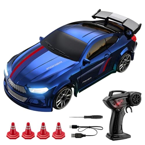 Generisch 1:64 Mini RC Drift Car 4WD 2,4 GHz Hochgeschwindigkeits-Rennsport-Spielzeugauto mit LED-Leuchten, Dual-Speed-Modi, USB-Aufladung, Renn- und Drifträdern (Royal Blue) von Generisch