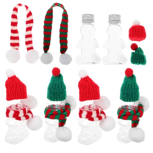 Generisch 10 Stück Lebkuchenmann-saftflasche, Weihnachts-lebkuchenmann-trinkflasche Mit 10 Stück Mütze Und 10 Stück Schal, Weihnachts-saftflaschen Aus Kunststoff Mit Deckel, Durchsichtige von Generisch