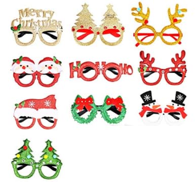 Generisch 10 Stück Weihnachtsbrillen Set – Lustige Party Brille für Kinder & Erwachsene, Weihnachtsdeko Accessoires für Weihnachten, Silvester & Fotorequisiten von Generisch