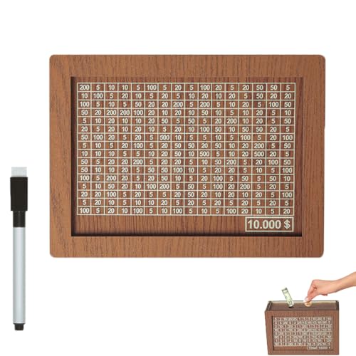 Generisch 10000 Savings Challenge Box, Wooden Cash Saver Money Box with Counter, Wooden Money Saving Challenge Box, Coin Counter Retro Money Box with Money Target and Numbers (10000) von Generisch