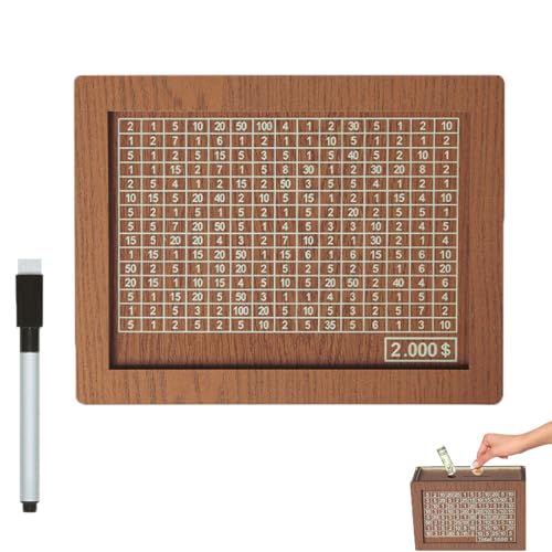 Generisch 10000 Savings Challenge Box, Wooden Cash Saver Money Box with Counter, Wooden Money Saving Challenge Box, Coin Counter Retro Money Box with Money Target and Numbers (2000) von Generisch
