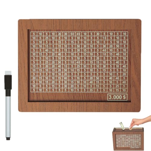 Generisch 10000 Savings Challenge Box, Wooden Cash Saver Money Box with Counter, Wooden Money Saving Challenge Box, Coin Counter Retro Money Box with Money Target and Numbers (3000) von Generisch