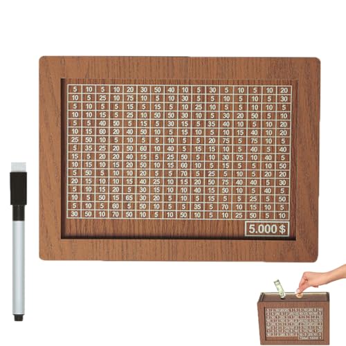 Generisch 10000 Savings Challenge Box, Wooden Cash Saver Money Box with Counter, Wooden Money Saving Challenge Box, Coin Counter Retro Money Box with Money Target and Numbers (5000) von Generisch