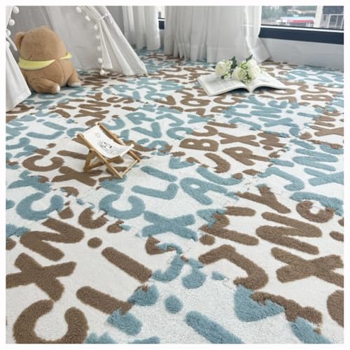 Generisch 12 Stück Ineinandergreifende Plüsch-Schaumstoff-Fußmatten,30X30cm Große Warmer Teppichquadrate,Weiche Puzzle-Spielmatte Mit Alphabet-Motiven Für Heimdekoration,Light Green/Light Brown von Generisch