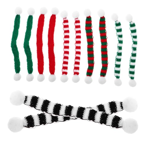 Generisch 12 Stück Mini Weihnachts Schals Gestreifte Strickschals für Puppen Dekoration DIY Weihnachtszubehör für Weinflaschen Miniaturfiguren Charmante Weihnachtsaccessoires Farben Je von Generisch