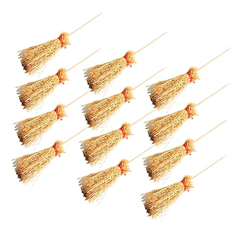 Generisch 12st Mini Besen Besen Wiedergeboren Klein Miniatur Puppe Schneebesen Menschen Pj Bausatz Winzig Camper Monster Mikrolandschaftsdekor Mini-Besen Holz Yellow von Generisch