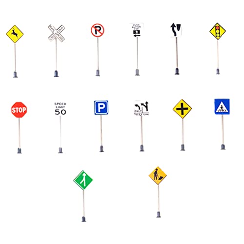 Generisch 14 Stück Mikro Landschaftszubehör Straßenschilder Mini Landschaftsschild Miniatur Verkehrsbarrikade Schild Straßenblock Modell Lernspielzeug Mini Blinker Abs Plus von Generisch