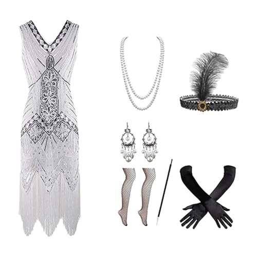 Generisch 1920er Damen Outfit, Mondkalender 2025, Paillettenkleid Rot, Casino Royale Outfit Damen, 20 Jahre Accessoires Damen, Kleid Rot, Outfit Damen, Kostüm Damen, von Generisch