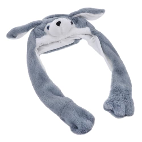 Generisch 1Stk bewegender Hut Ohr springende Kappe Hasenmütze Partyhüte für Mütze mit beweglichen Ohren tiermütze lustige kopfbedeckung kuscheltier Partyhut tierischer Hut Stoff Grey von Generisch