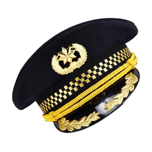 Generisch 1stk Hut Mit Großer Krempe Admiral Hut Schwarze Admiral-kapitänsmütze Kapitänsmützen Groß Marineblauer Hut Dummer Hut Matrosenmütze Kappenflugzeuge Strohhut Black Baumwolle von Generisch