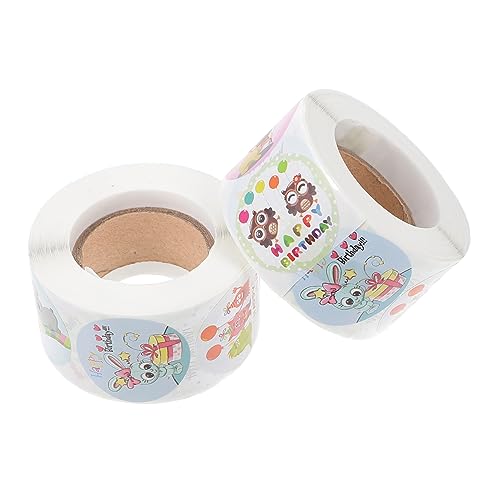 Generisch 2 Rollen „Happy Birthday“ Aufkleber Nagelaufkleber Süßigkeitentüten Etikettenaufkleber Runde Aufkleber Dekorationsanhänger Kreisaufkleber Etikett Siegelaufkleber von Generisch