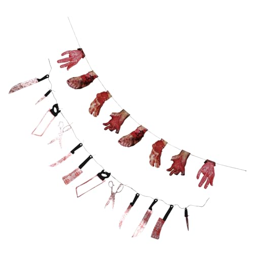 Generisch 2 Sätze Halloween-String-Flaggen Blut Halloween- Halloween küche Halloween dekoartikel Outdoor Anhänger mit gebrochenen Händen und Füßen Halloween hängende Ammern Hanfseil von Generisch