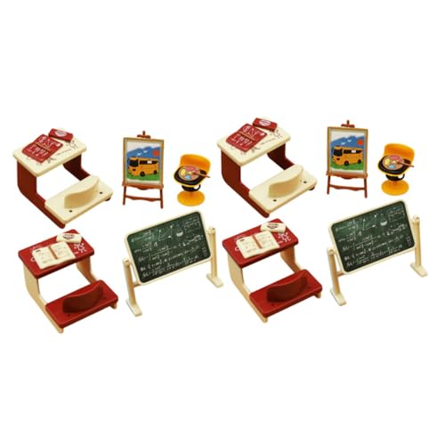 Generisch 2 Sätze Miniatur Puppenhaus Zubehör Miniatur Klassenzimmer Modell mit Mini Kreidetafel und Stühlen Realistische Mini Möbel für DIY Puppenhaus Dekoration und Landschaftsbau von Generisch