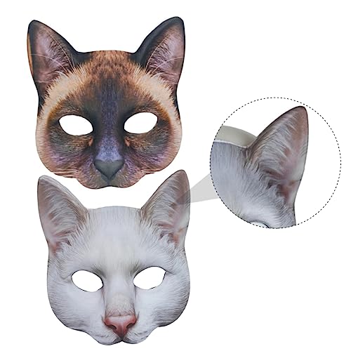 Generisch 2 Stück 1 Satz Bedruckte Tierkatzenmaske Smoking Katze Katzenkostüm Für Schlafmasken Maskerade-maske Damen Kleidung Lustige Masken Kostüm-requisiten Eva Weiß von Generisch