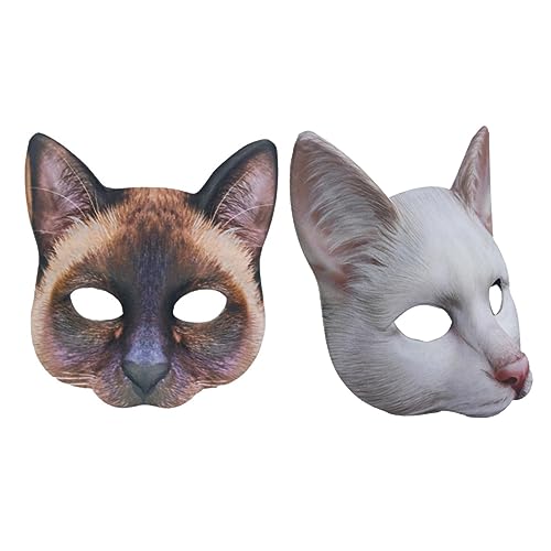 Generisch 2 Stück 1 Set Bedruckte Tier Katzenmaske Braune Ornamente Der Nussknacker Gesichtsmaske Schlafmasken Pelzige Coole Halloween Maske Aus Realistischen Katzenmasken Unisex von Generisch