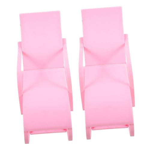 Generisch 2 Stück Strandstuhlspielzeug für Puppe Miniatur Dollhouse Chair Mini-Liegestuhl Mini-Strandspielzeug Strand Mini - Mini-Strandkörbe Mini-Möbelstütze Plastik Rosa von Generisch
