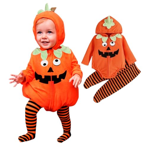 Generisch 2-Teiliges Set Halloween Kostüm Baby, Süßes Lange Ärmel Kürbis kostüm, ungen Mädchen Pumpkin Body Overall Pumpkin Top Outfit, Halloween costume für Kleinkinder Von 0-18 Monaten von Generisch