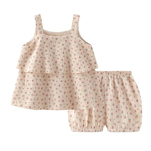 Generisch 2025 - Baby Mädchen Blumen Slip Kleid Set Frühling Sommer Baumwolle Doppelschicht Atmungsaktiv Bequem Mädchen Zweiteiliges Set Halloween Kostüm Kleinkinder (Khaki, 18-24 Months) von Generisch