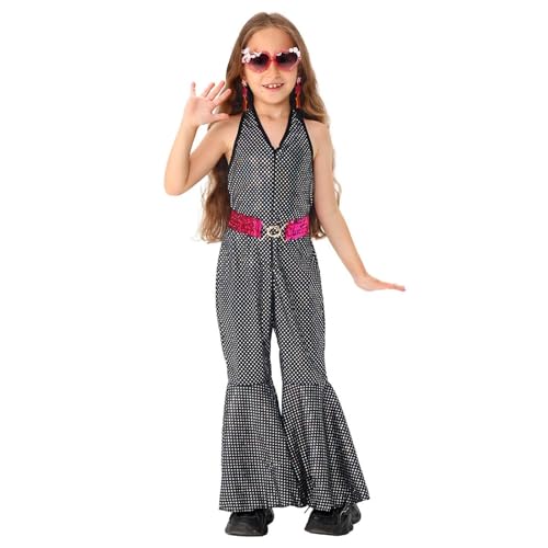 Generisch 2025 Halloween Cosplay Kostüm, Outfit 70er 80er Jahre Abschlussball Flare Jumpsuit Party Kostüm Halloween Cosplay für Erwachsene Frauen (Schwarz, 3-5 Jahre) von Generisch