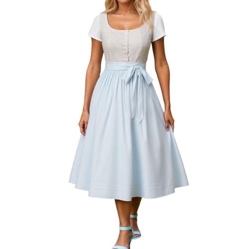 Generisch 2025 Oktoberfest Damen Oktoberfest Korsett Schnürung Langes Bierkleid Cosplay Kostüm Elegantes Bustier Schürze Partykleid für Festival Katze Frauen Cosplay Kostüm (Light Blue, XXXXL) von Generisch