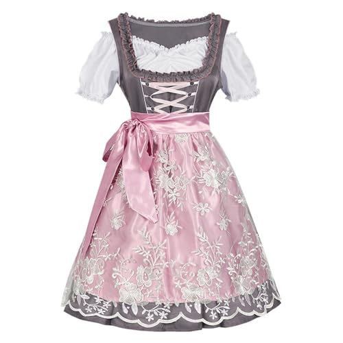 Generisch 2025 Oktoberfest Dirndl Damen Cosplay-Kostüme für ein elegantes Outfit im Hofstil, Spitzenblumen, Schleifengürtel-Design, perfekt für Bierfeste Yoruichi-Cosplay-Kostüm (Grey, M) von Generisch