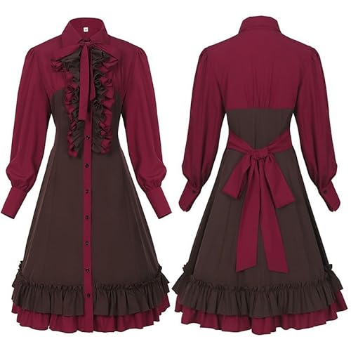 Generisch 2025 Oktoberfest Dirndl Damen Elegantes Cosplay-Kleid, Gothic-Lolita-Kostüm mit langen Spitzenärmeln Schleifendetail für, Party, Halloween, formelle Veranstaltung Weibliche (Brick Red, M) Generisch 2025 Oktoberfest Dirndl Damen Elegantes Cosplay-Kleid, Gothic-Lolita-Kostüm mit langen Spitzenärmeln Schleifendetail für, Party, Halloween, formelle Veranstaltung Weibliche (Brick Red, M) von Generisch