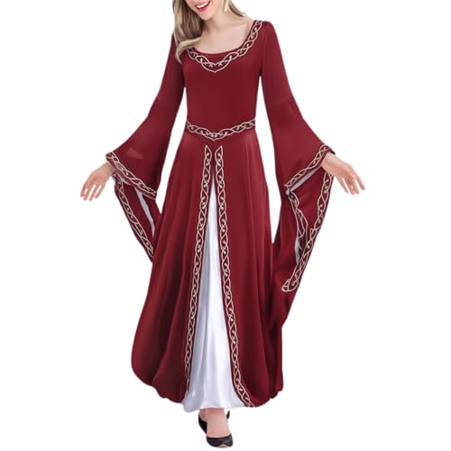 Generisch 2025 Oktoberfest Dirndl Damen Elegantes mittelalterliches Cosplay-Kleid für Damen im -Stil mit Ärmelstickerei, Partykleid für Halloween-Kostüm Cosplay Kostüm (Red, L) von Generisch