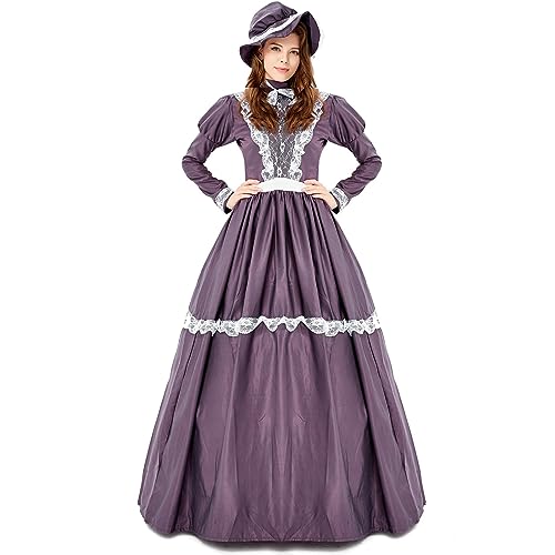 Generisch 2025 Oktoberfest Dirndl Damen Kostüm für Halloween Oktoberfest Langes Kleid Outfit Plus-Size-Cosplay-Kostüm (Purple, S) von Generisch