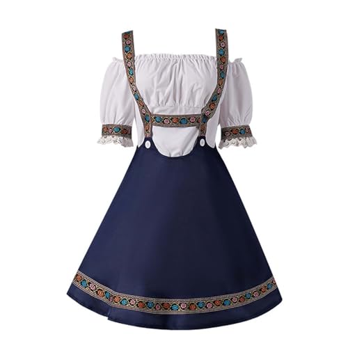 Generisch 2025 Oktoberfest Dirndl-Kleid-Set für das Oktoberfest. Traditionelles deutsches Bierfest-Kostüm für Damen mit Schürze Bluse Cosplay-Dienstmädchenkostüm (Dark Blue, S) von Generisch