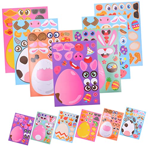 Generisch 24 Blatt Osteraufkleber Eier Cartoon Aufkleber Cartoon Muster Aufkleber Spiel Puzzle Aufkleber Osteraufkleber Wandaufkleber DIY Aufkleber Dekore DIY Aufkleber Ostern DIY von Generisch