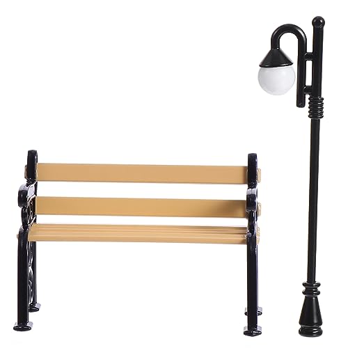 Generisch 2St Puppenhaus Miniaturen Gartenverzierung Stielspielzeug Miniatur-Bank für kinderspielzeug Decor Mini-Stuhl-Modell Miniatur-Langstuhl Metall Black von Generisch
