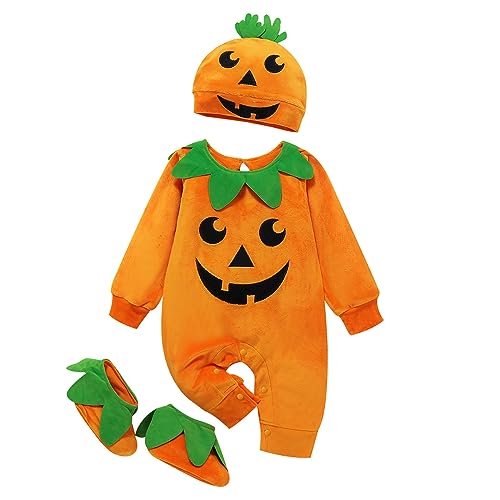 Generisch 3-Teiliges Set Halloween Kostüm Baby Unisex, Süßes Kürbis kostüm für Babys, Pumpkin Body Overall mit Hüte und Schuhe, Halloween costume für Kleinkinder Von 3-24 Monaten, Faschingskostüm Generisch 3-Teiliges Set Halloween Kostüm Baby Unisex, Süßes Kürbis kostüm für Babys, Pumpkin Body Overall mit Hüte und Schuhe, Halloween costume für Kleinkinder Von 3-24 Monaten, Faschingskostüm von Generisch