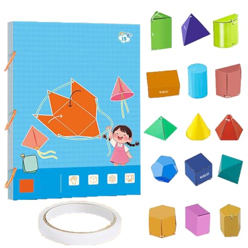 Generisch 3D Geometrie Lernbuch mit Geometrischen Modellen, Interaktives Zugschnur-Set für Anfänger, 9/12/15 Körper (15-Model, One Size) von Generisch