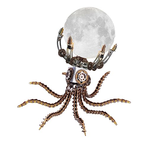 Generisch 3D Octopus Metall Puzzle, Mechanisch Octopus-Basis + Mond Lichter DIY Montagespielzeug - 1060PCS (10CM Touch 3 Farben Tap Lampen) von Generisch