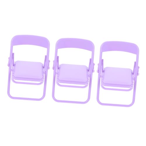 Generisch 3St Puppenstubenstuhl Mini-Modell-Stuhl Mini-Klappstuhl-Telefon Puppenhauszubehör Stuhl künstlich kunststoffstühle plastikstühle Mini Klappstuhl Miniaturmöbel Violett von Generisch
