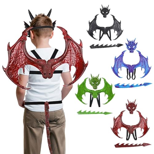 Generisch 4 Stück Drachenkostüm kind,Drachen Kostüm Kinder,Drachen Kostiim,Drachenflügel,Halloween Maske,Drachen Kostim Erwachsene,Dinosaurier Cosplay Set für Kinder Jungen Mädchen Karneval Generisch 4 Stück Drachenkostüm kind,Drachen Kostüm Kinder,Drachen Kostiim,Drachenflügel,Halloween Maske,Drachen Kostim Erwachsene,Dinosaurier Cosplay Set für Kinder Jungen Mädchen Karneval von Generisch