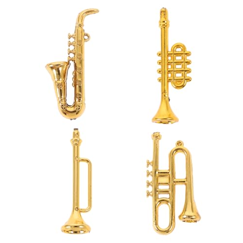 Generisch 4 Stück Miniaturen -Trompete Miniatur-Musikinstrumente Musikpuppe für Bausätze bastelzeug musikspielzeug Instrumentenmodell Puppe Musikinstrument Plastik Golden von Generisch